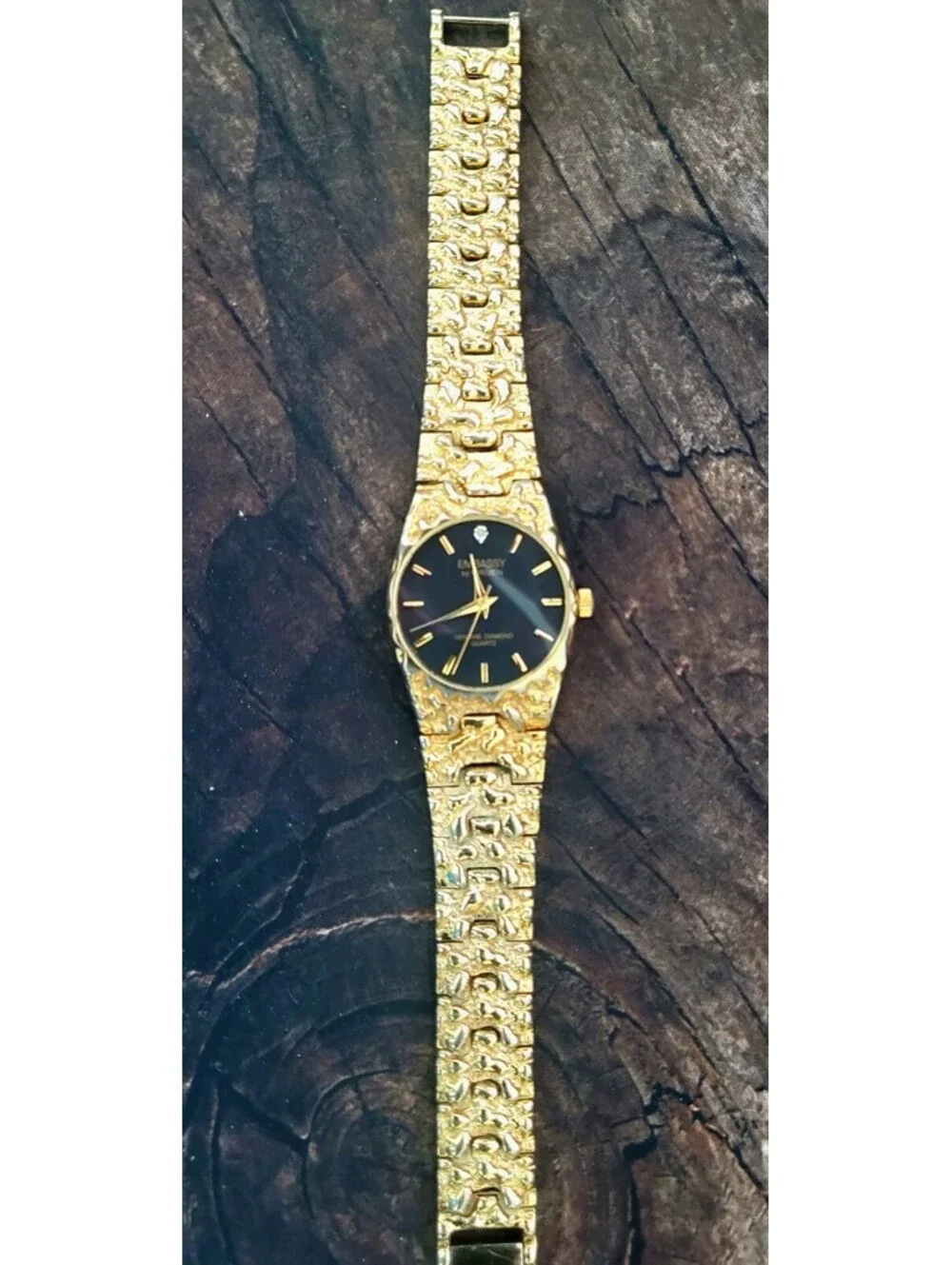 80s Vintage Retro Mens Gruen Real Diamond Gold Nugget Watch
